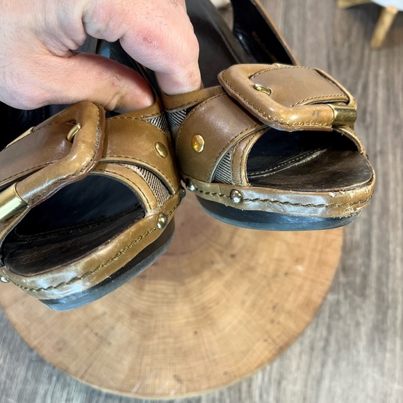 *Burberry | Nova Check Wooden Clog Slingback Peep Toe Heels Size 39/9 - Picture 16 of 16